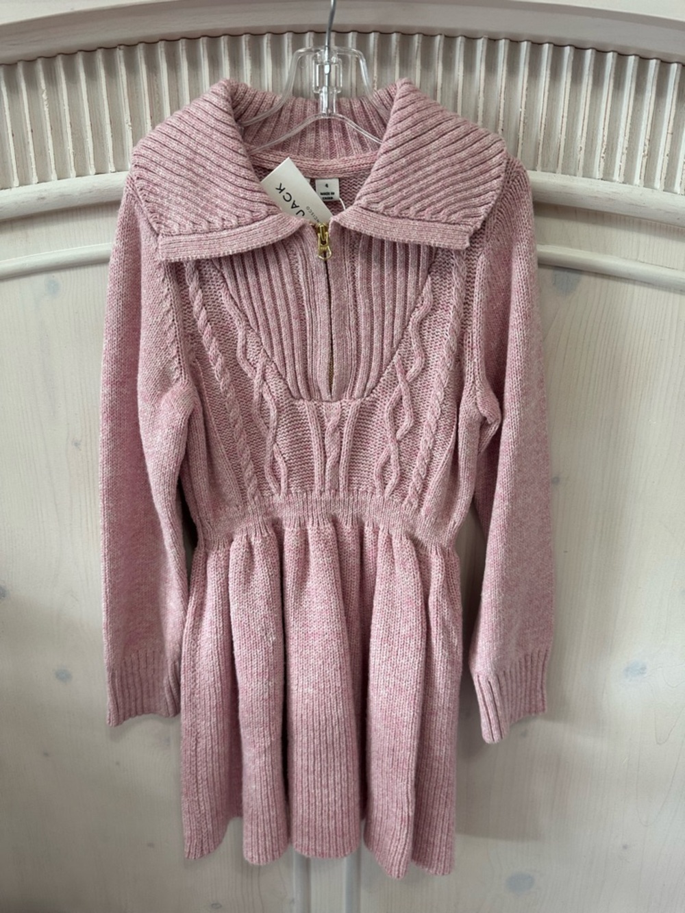 JANIEANDJACK Pink Cable-Knit Half Zip Collared Sweater Dress